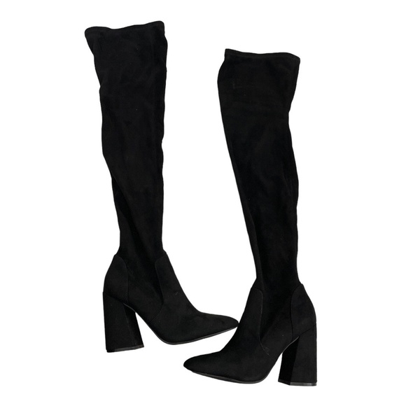 ASOS Black Suede Thigh High Boots Over-the-Knee Boots Block Heel Side Zipper - Picture 1 of 11